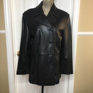 Adler Collections Black Lamb Skin Leather Coat